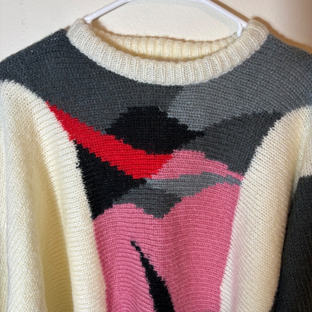 Vintage 80s Eddie Dassin Abstract Graphic Knit Sweater Size Large Deadstock‎ - Picture 2 of 8